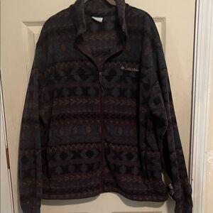 Columbia Men's Brown and Dark Teal Patterned Zip-Up Fleece Jacket